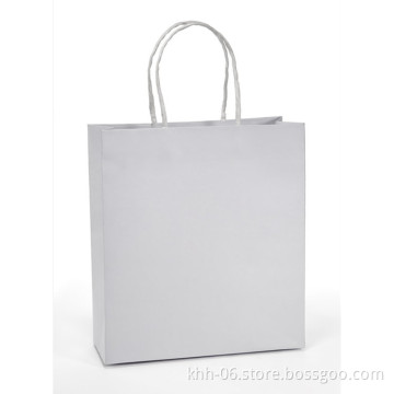 Custom White Kraft Paper Shopping Bag with flexiloop Handle wholesale in shenzhen